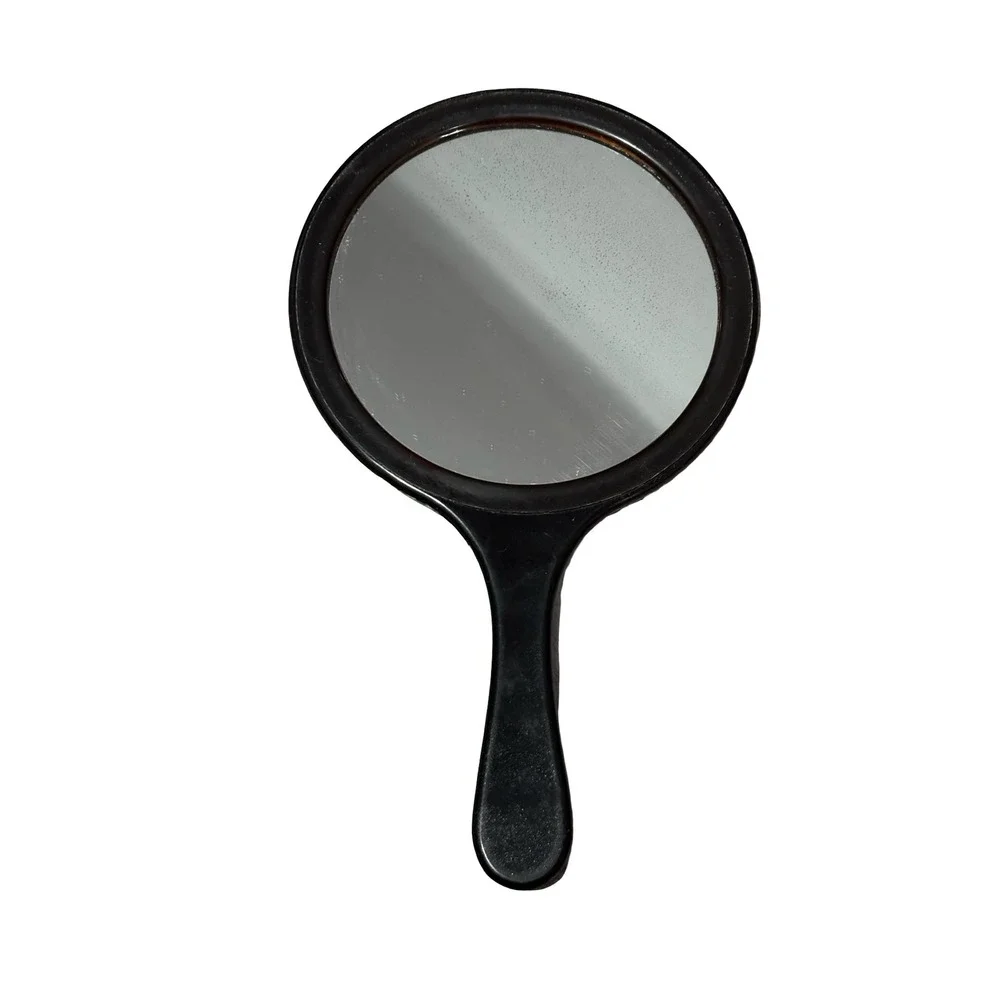 Vintage Hand Mirror Black Floral Hand Painted Roses Vanity Handheld Retro Mirror